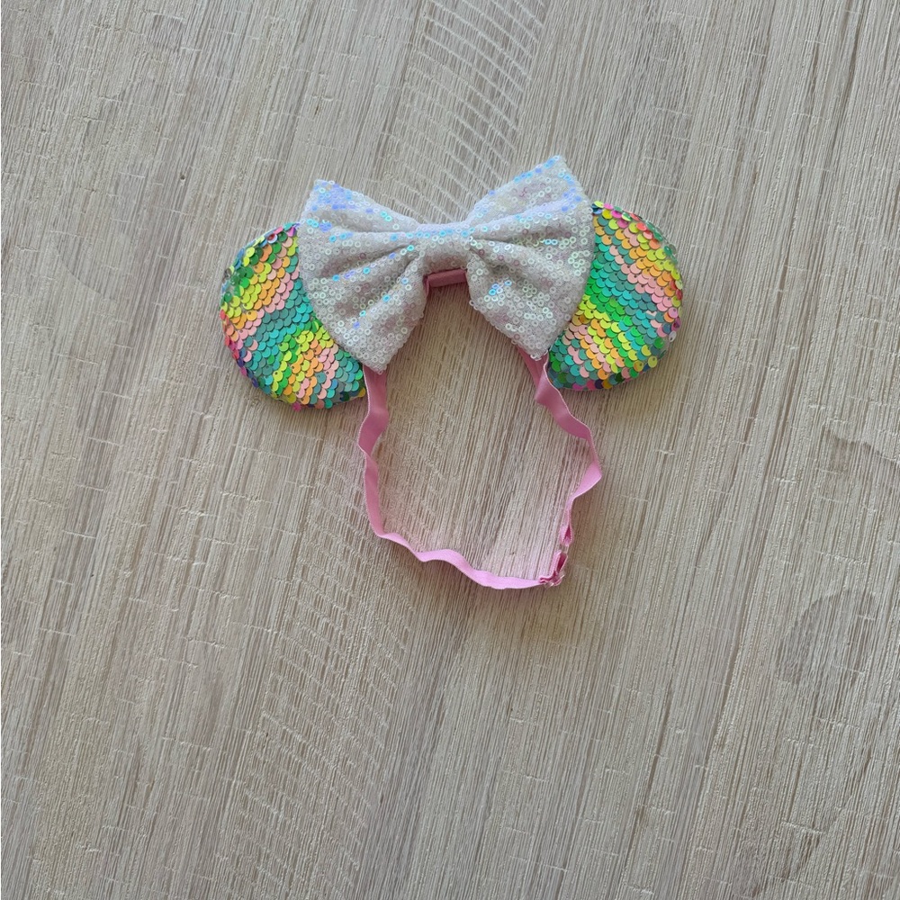 Sequin Rainbow Ear Headband with White Bow - Kids Accessories